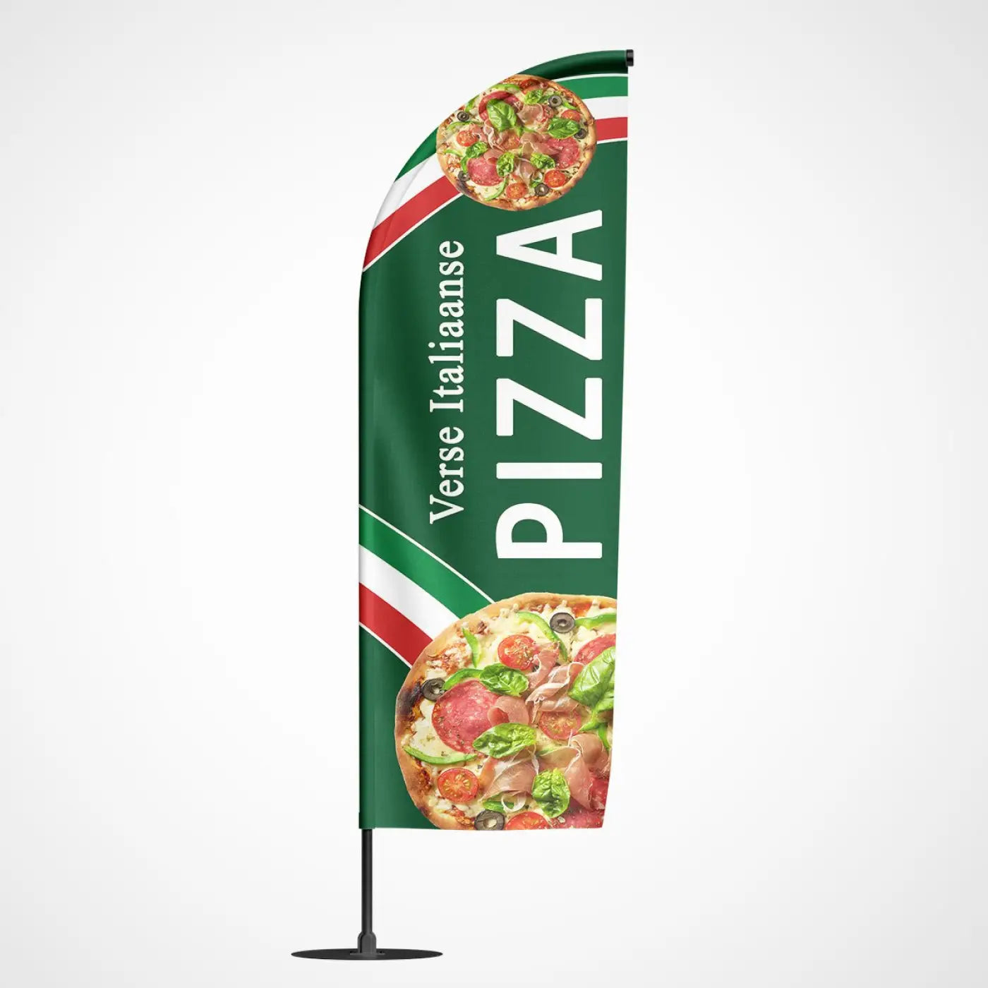 Beachvlag Pizza Groen – beachvlag voor buitenreclame