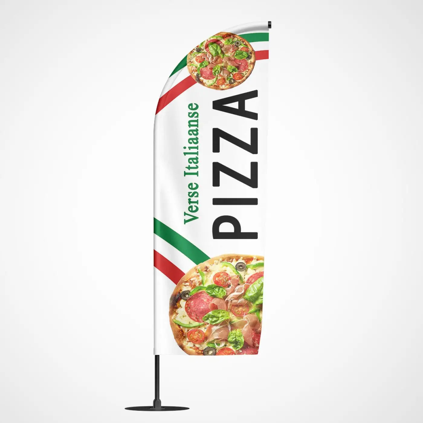 Beachvlag Pizza Wit – beachvlag voor buitenreclame