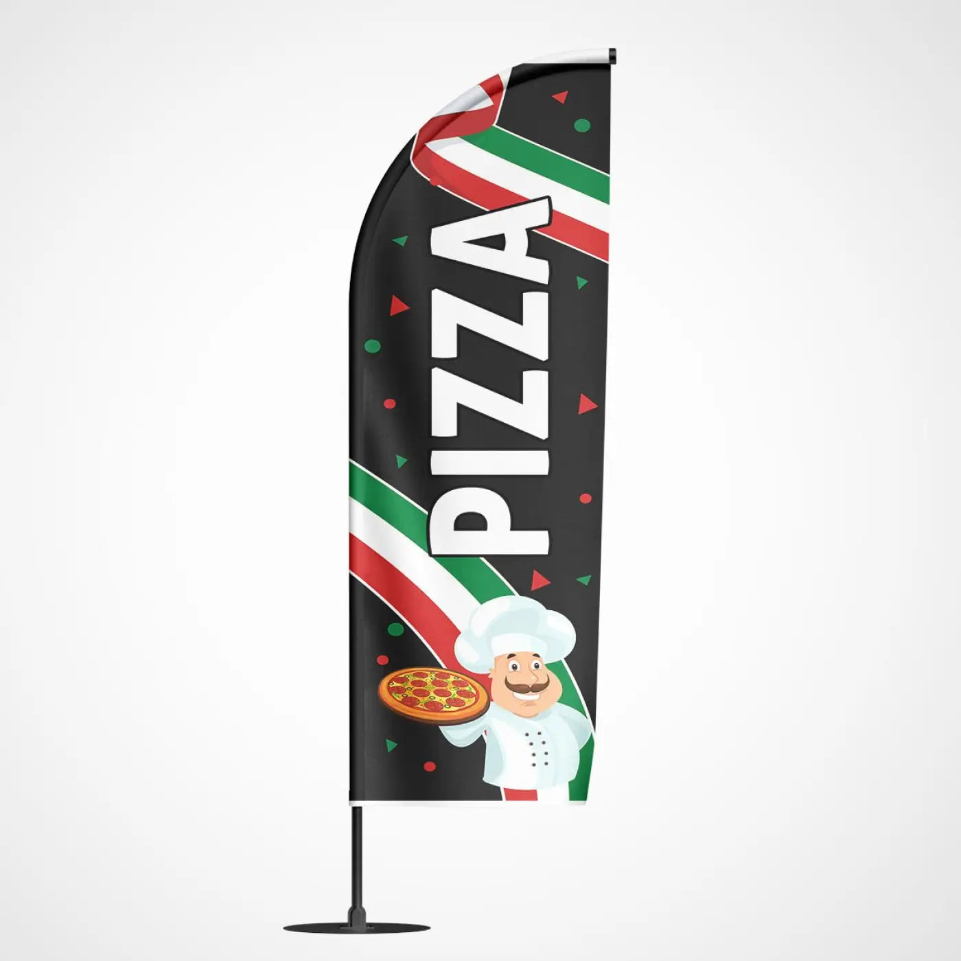 Beachvlag Pizza Zwart – beachvlag voor buitenreclame