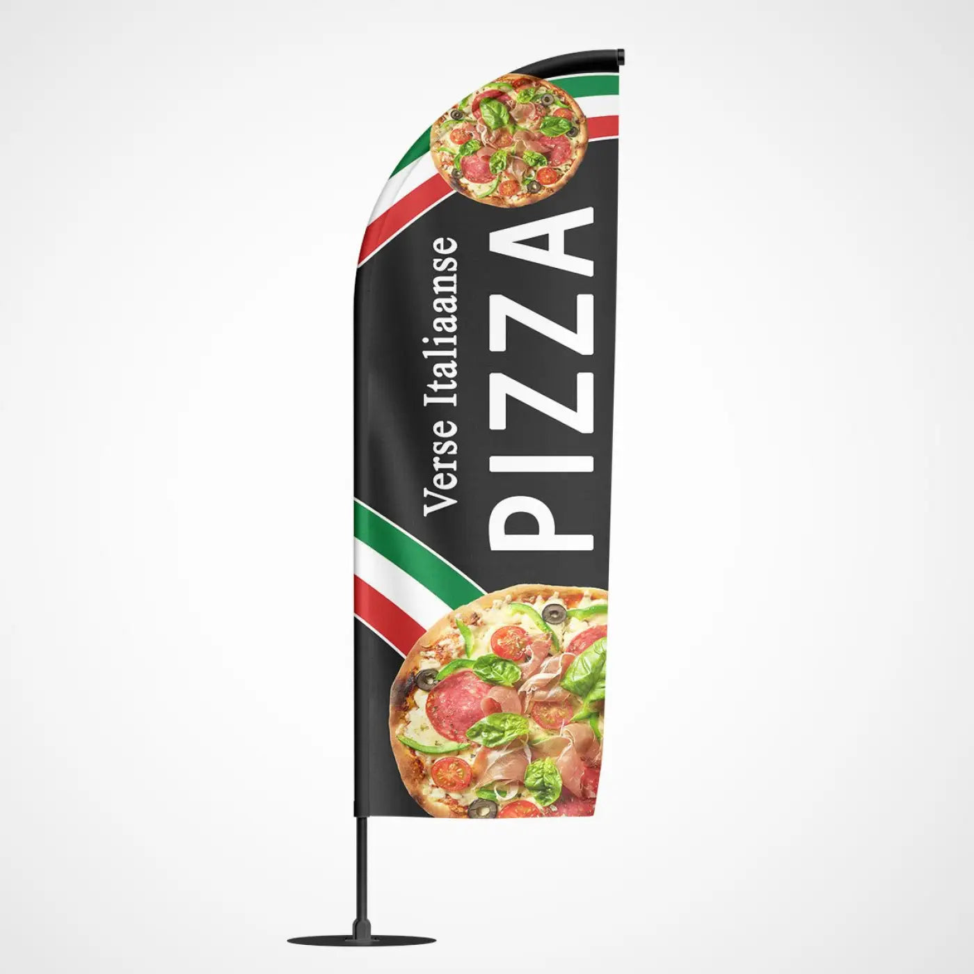 Beachvlag Pizza Zwart – beachvlag voor buitenreclame