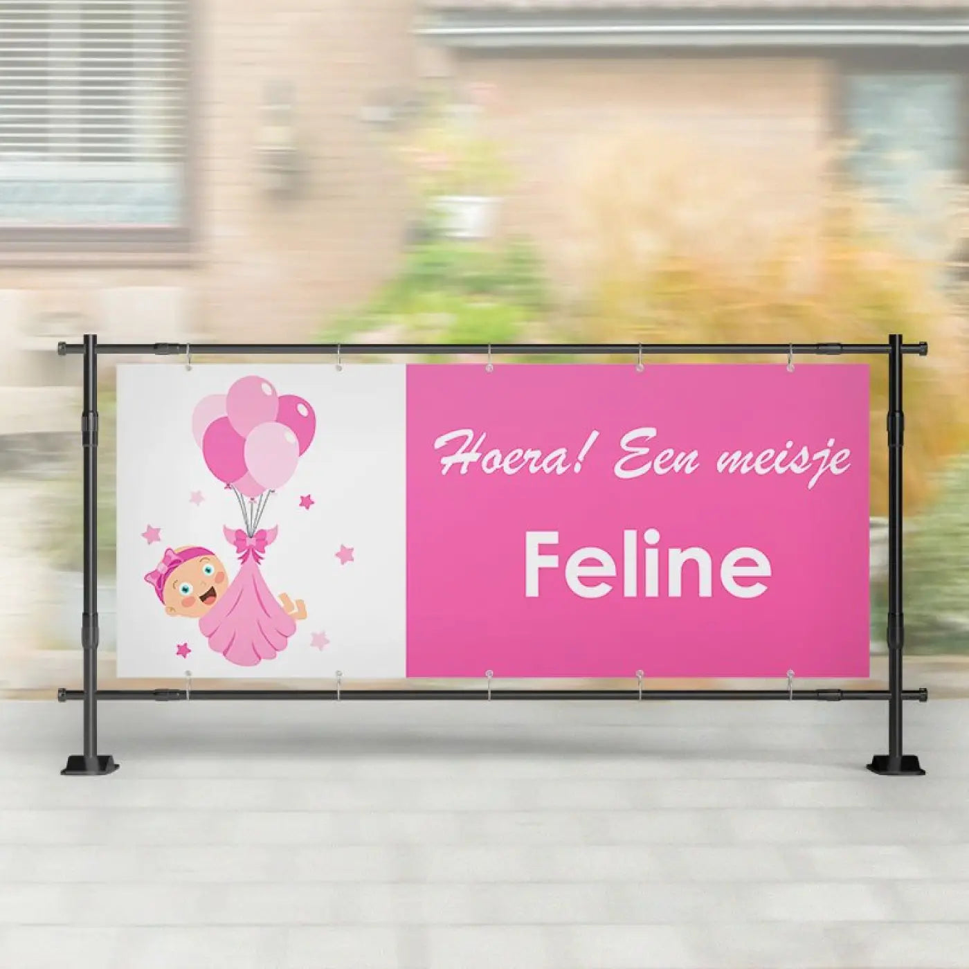Geboorte spandoek | Baby met Ballonnen Roze - spandoeken