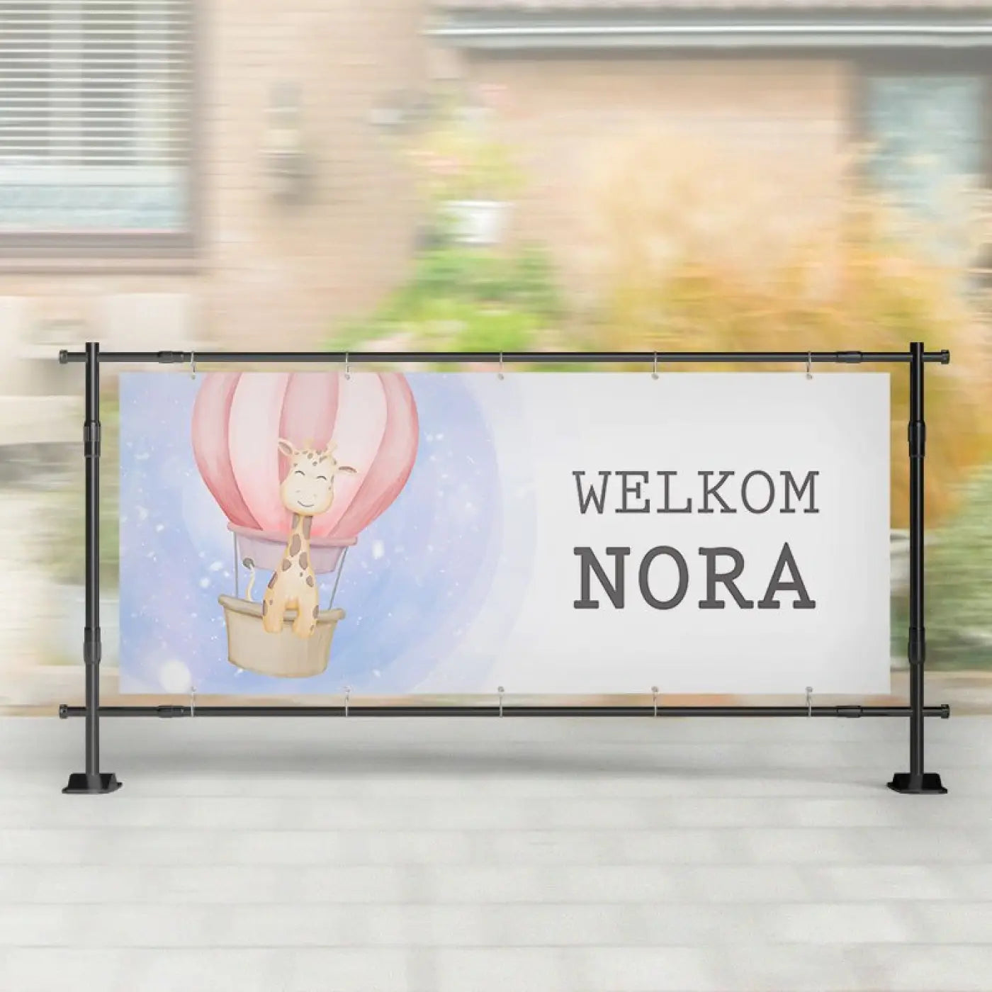 Geboorte spandoek | Giraf in een Luchtballon - spandoeken
