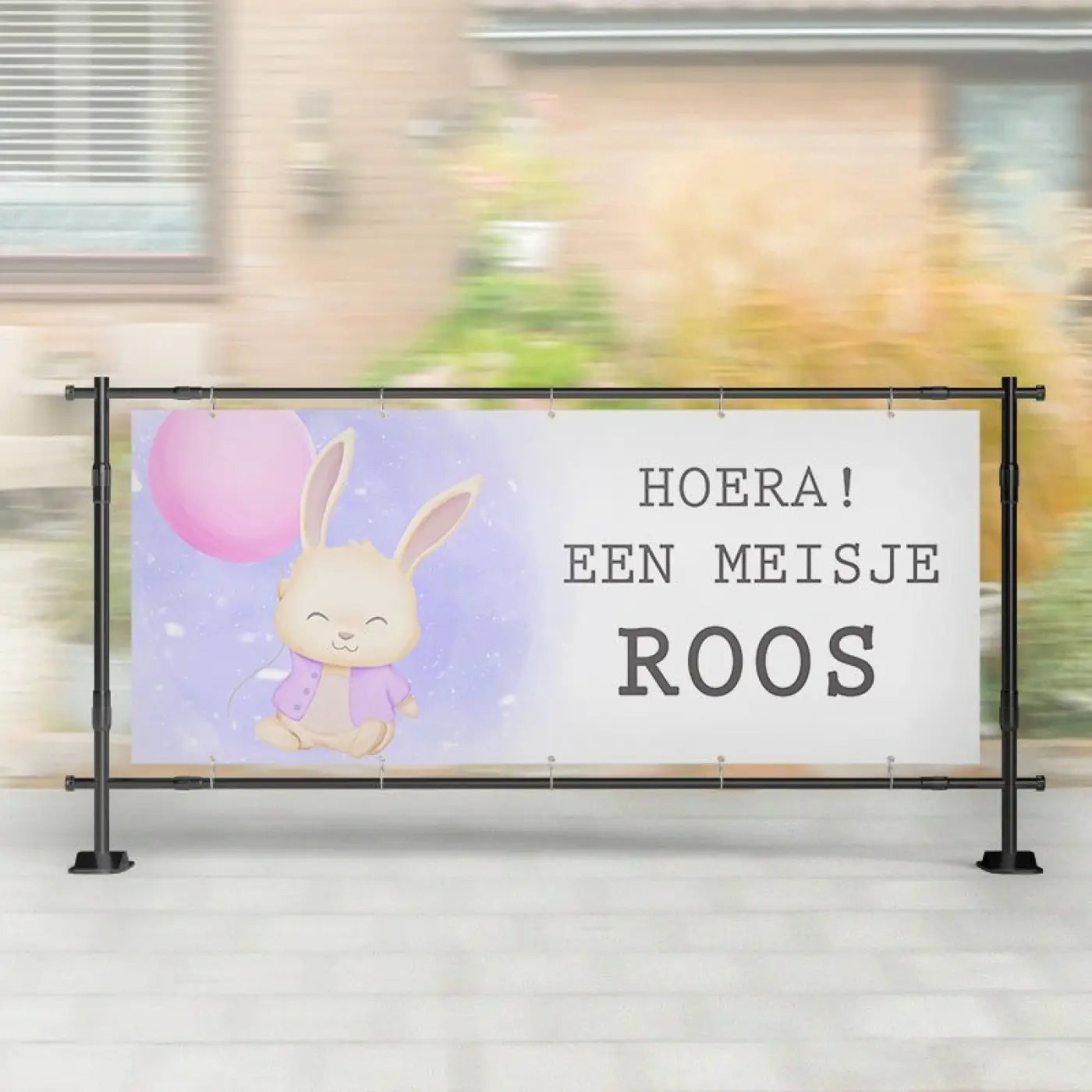 Geboorte spandoek | Konijn met Ballon Roze - spandoeken