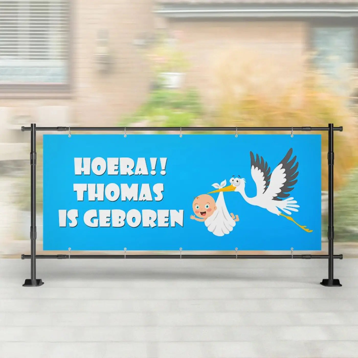 Geboorte spandoek | Ooievaar met Baby Blauw - spandoeken