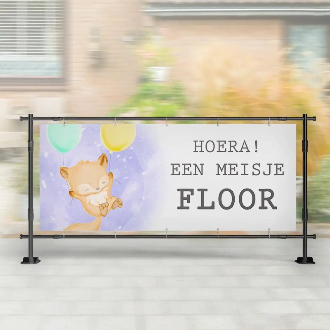 Geboorte spandoek | Vos met Ballon Een Meisje - spandoeken