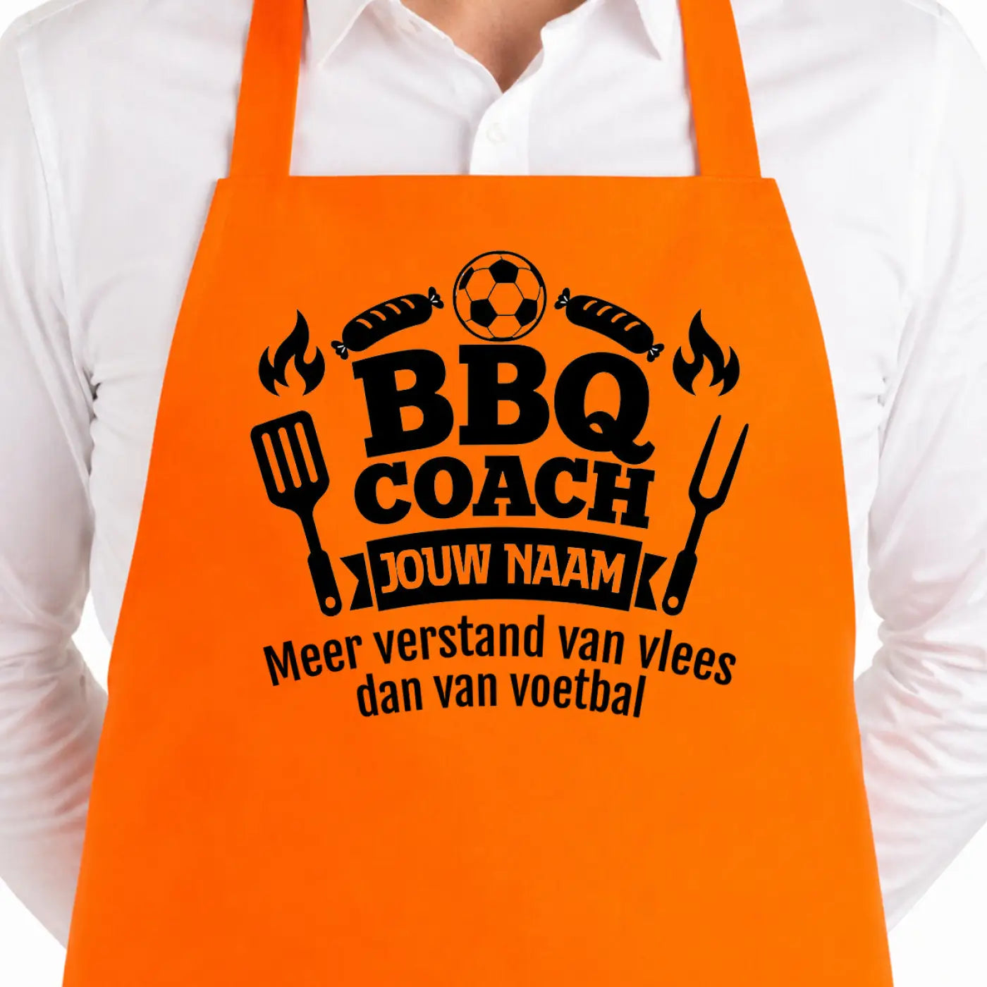 Keukenschort BBQ Coach - Oranje WK Voetbal - Schort met naam