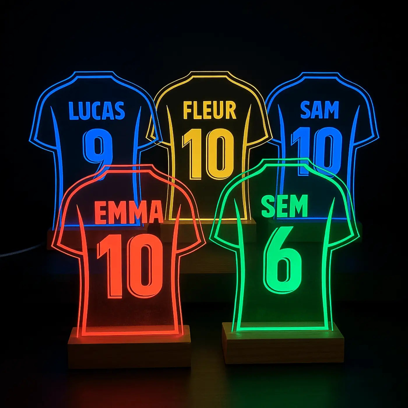 Nachtlampje Voetbalshirt - Gepersonaliseerd met naam en nummer - Led lamp