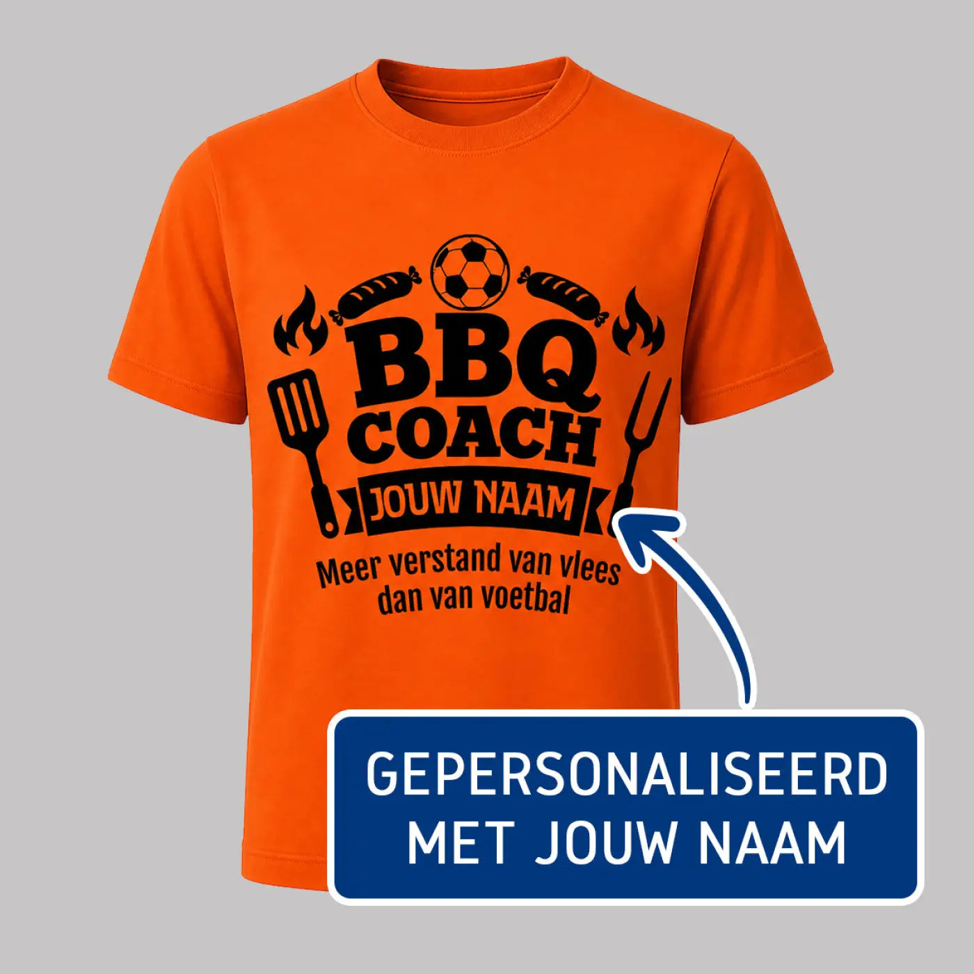 Oranje Voetbalshirt BBQ Coach - WK Voetbal - Gepersonaliseerd met naam