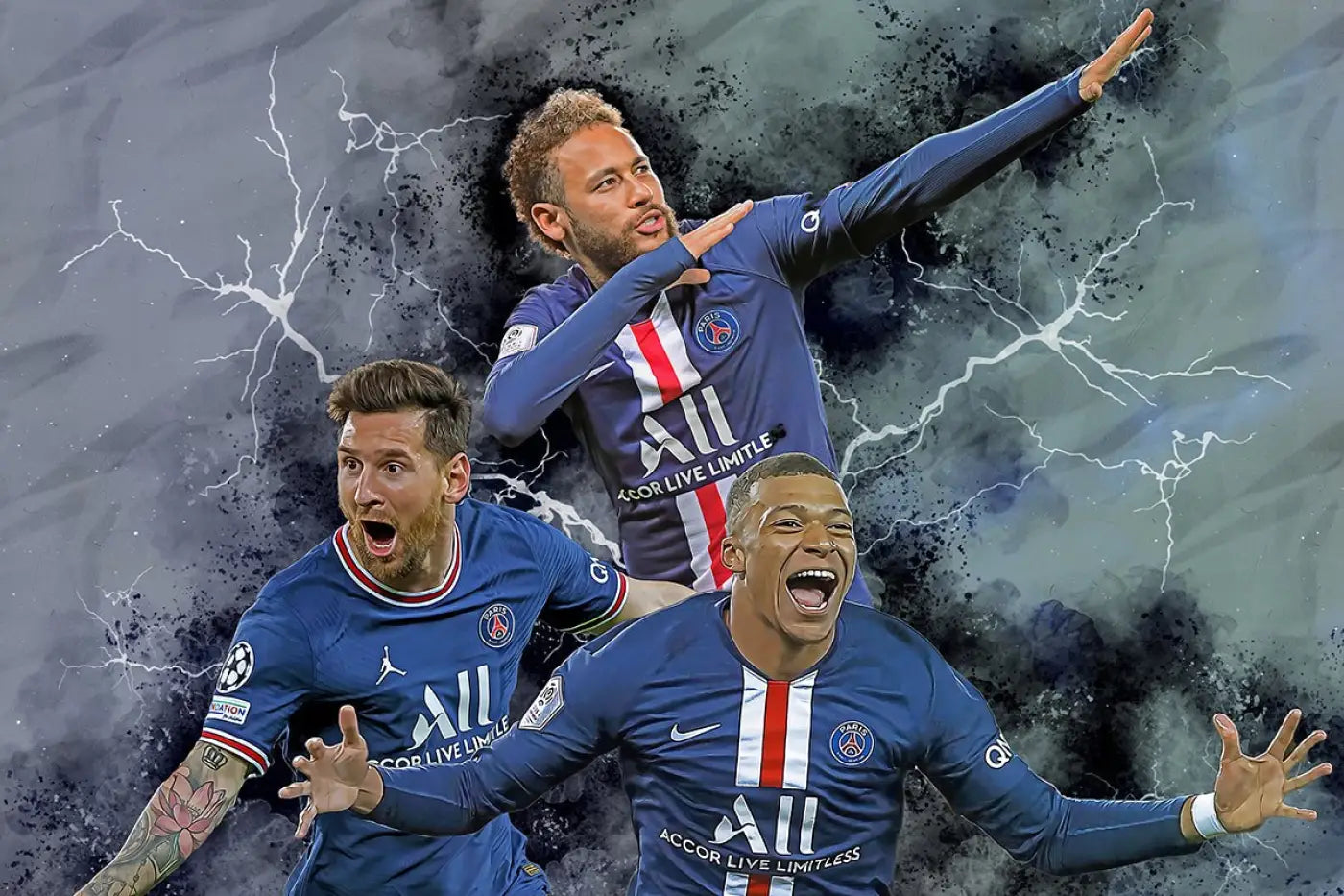 Poster PSG Messi , Neymar en Mbappé - Kleurmedia Poster PSG Messi , Neymar en Mbappé Posters & schilderijen
