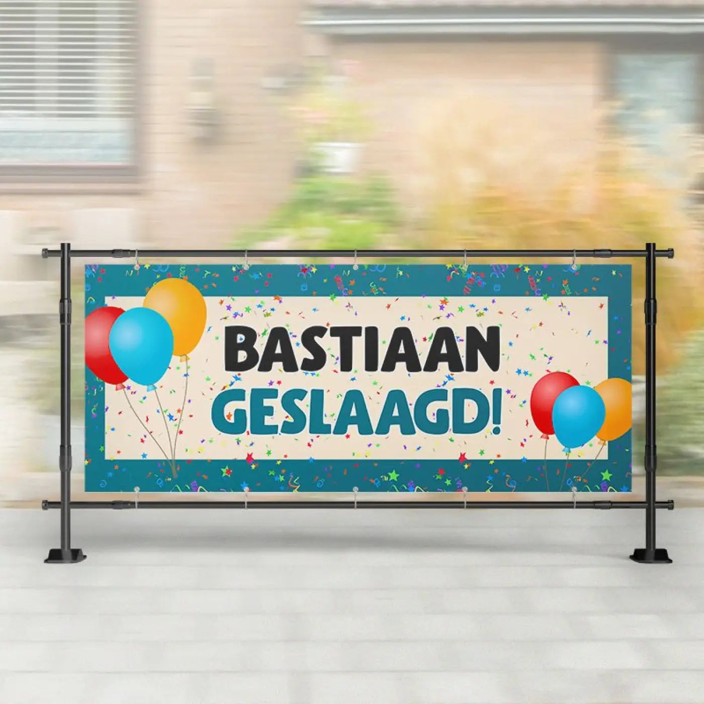 Spandoek Geslaagd | Groen/Blauw met Ballonnen - spandoeken