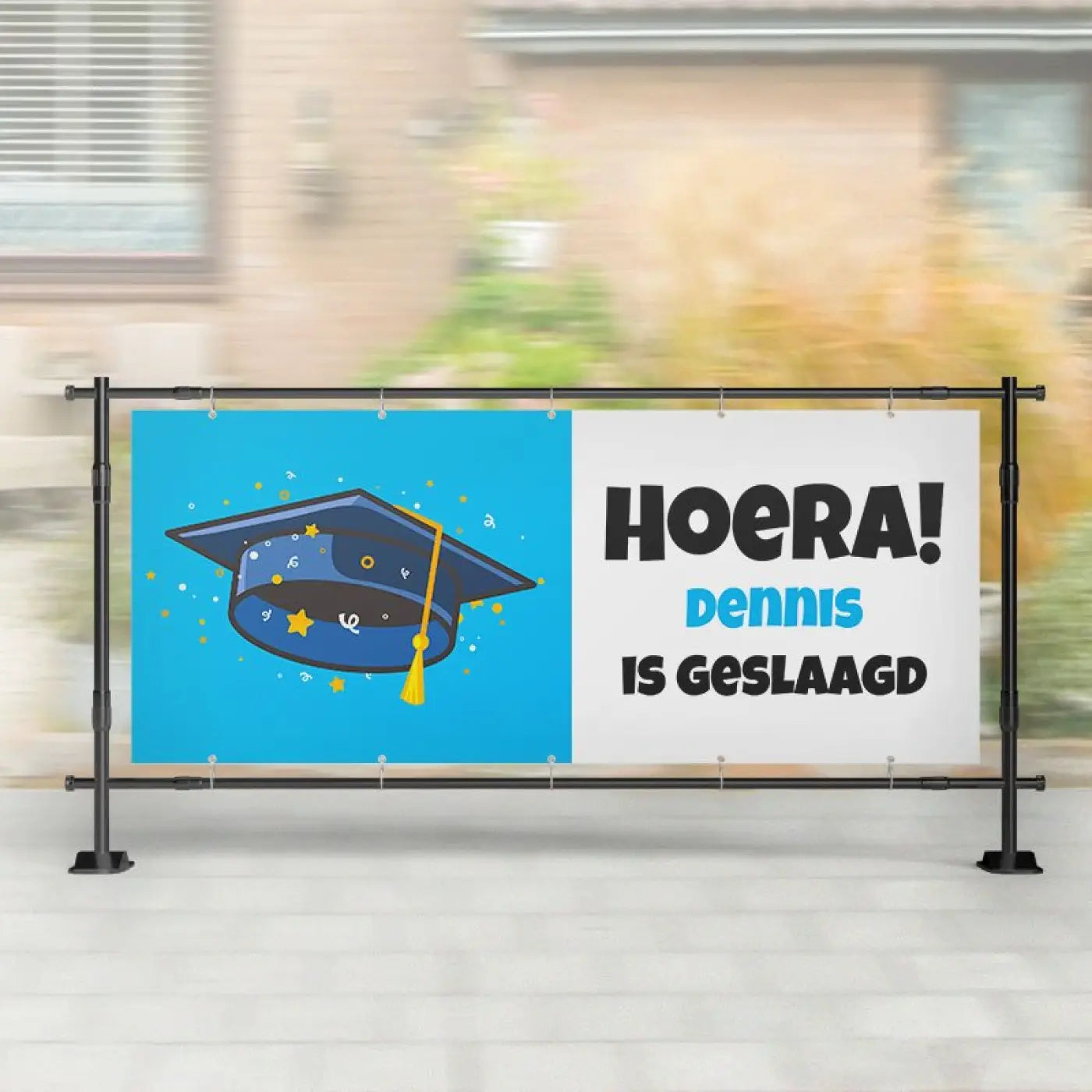 Spandoek Geslaagd | Hoedje Blauw - spandoeken