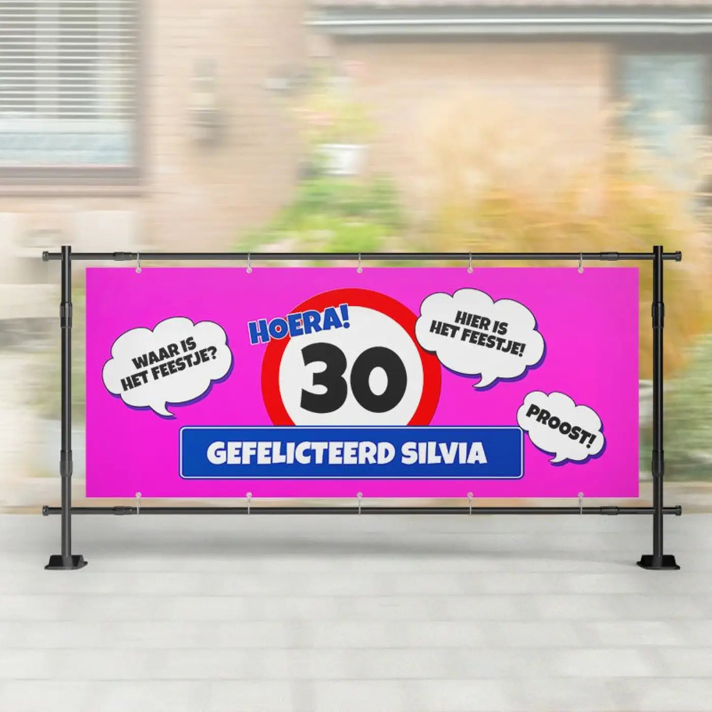 Spandoek Verjaardag | Verkeersbord (alle leeftijden) Roze - spandoeken