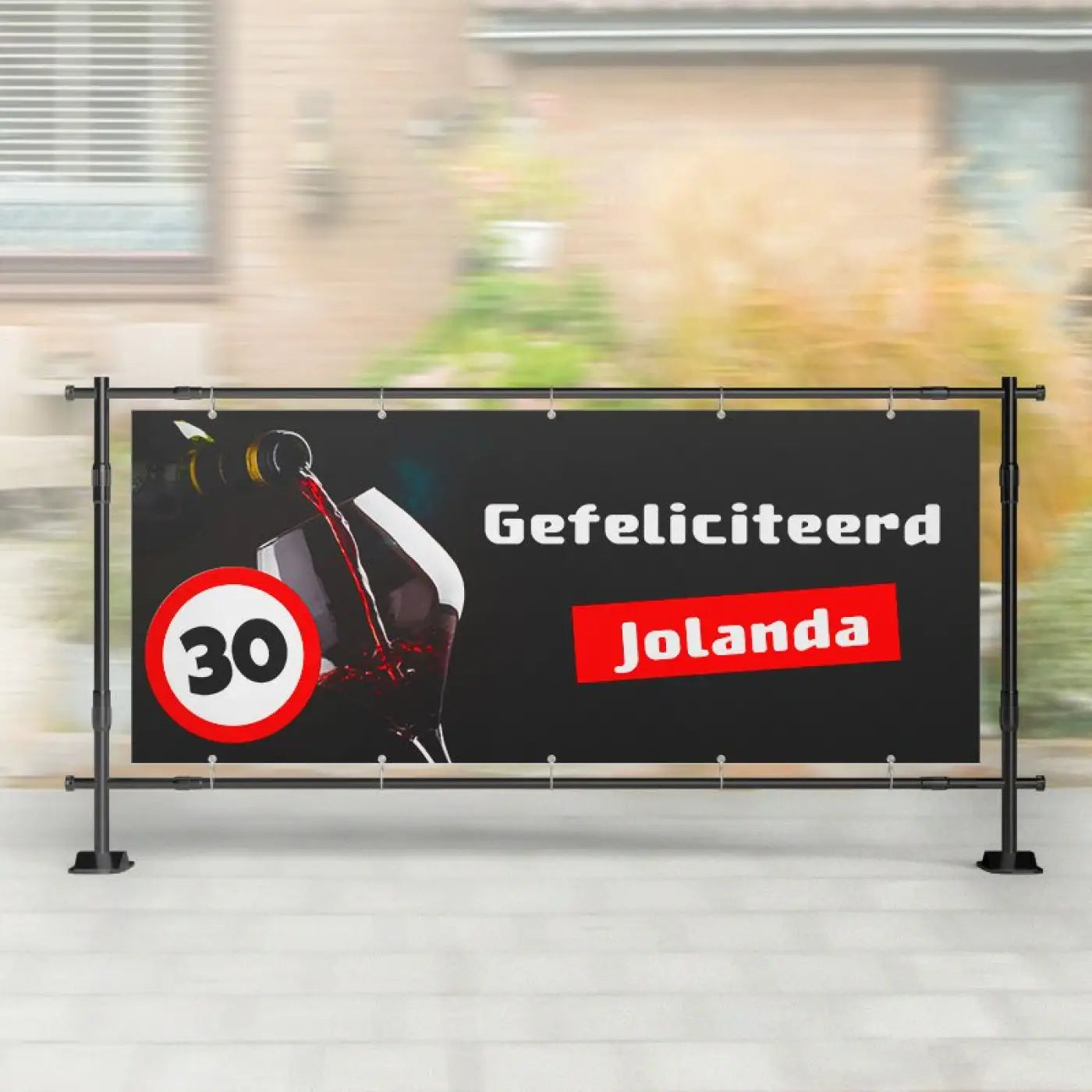 Spandoek Verjaardag | Verkeersbord met Glas Wijn - spandoeken