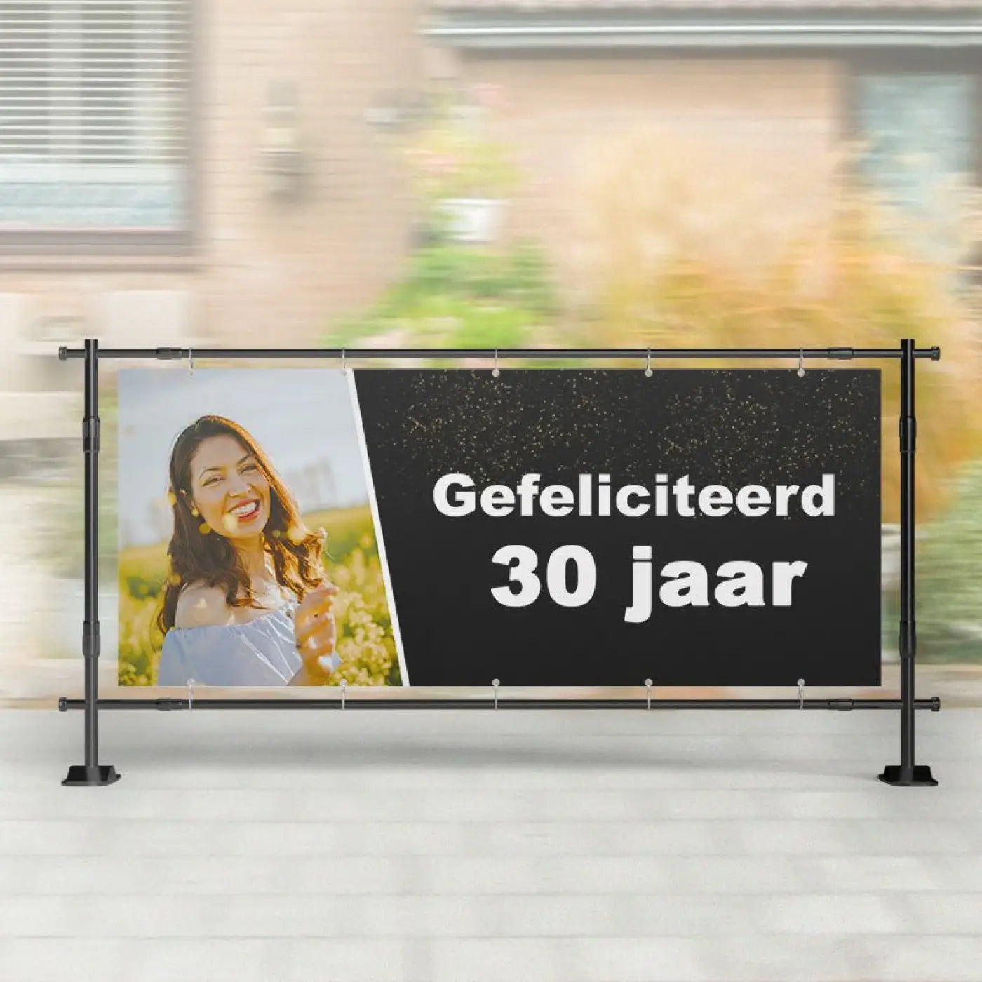 Spandoek Verjaardag | Zwart Foto Gefeliciteerd! - spandoeken