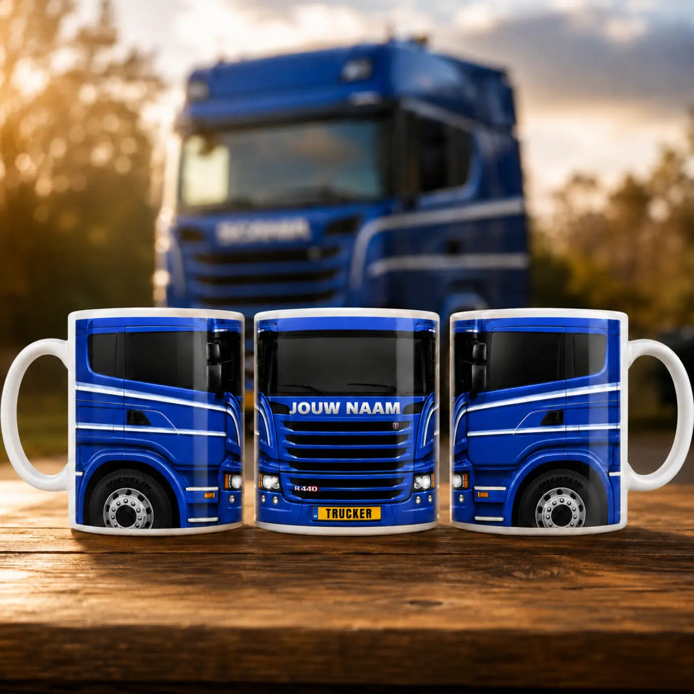 Truckersmok - Blauw - Gepersonaliseerd met eigen naam en kenteken - vrachtwagen mokken