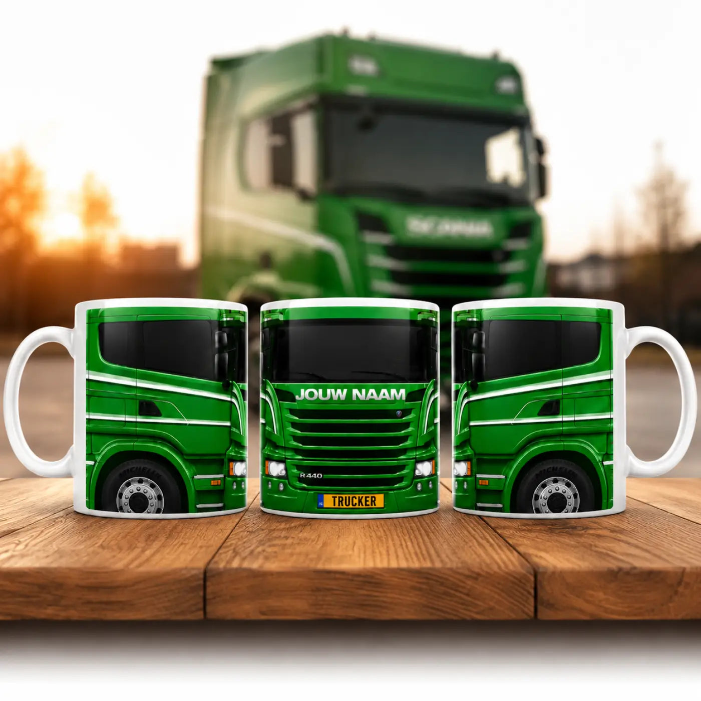 Truckersmok - Groen - Gepersonaliseerd met eigen naam en kenteken - vrachtwagen mokken