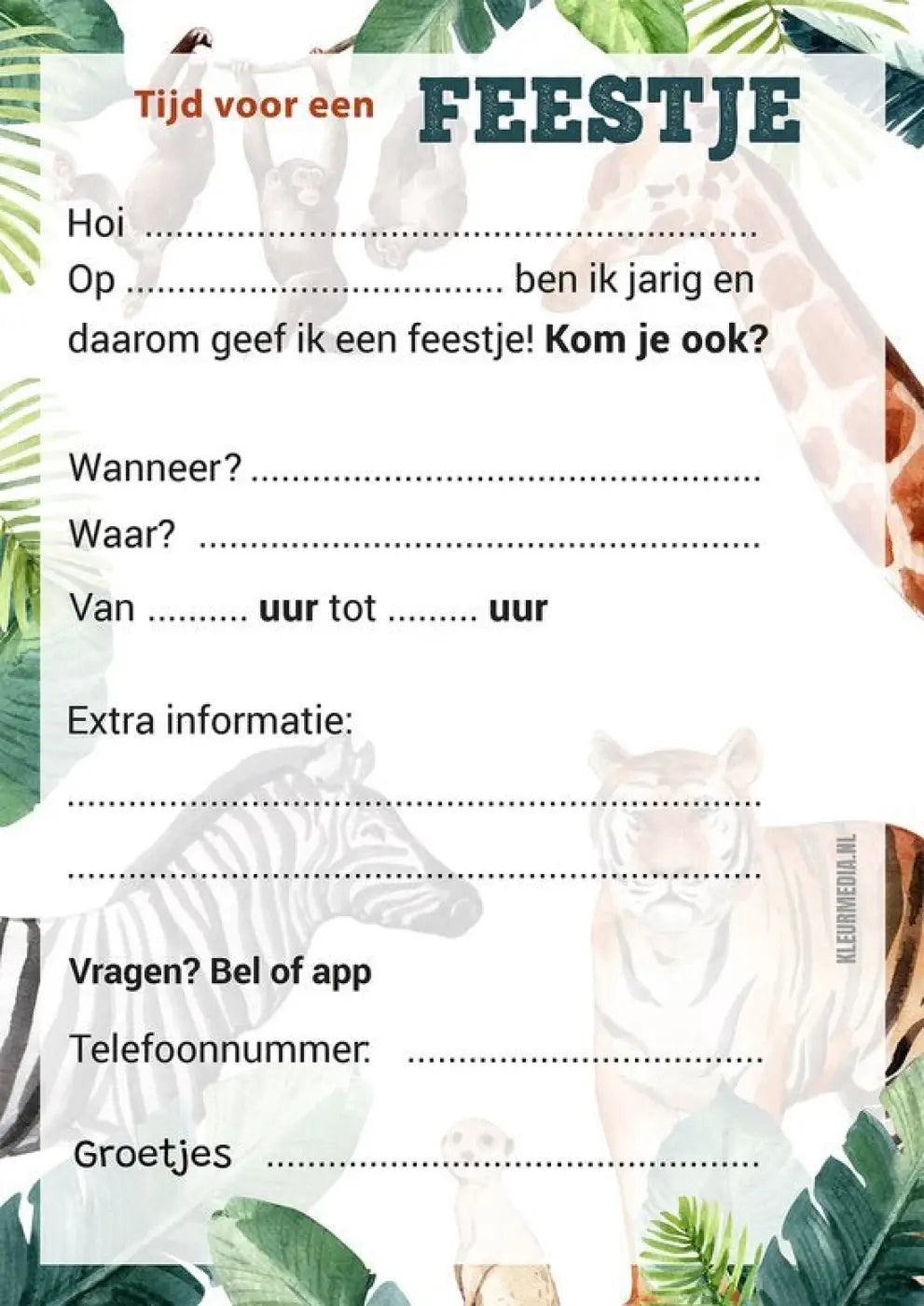 Uitnodiging Kinderfeestje Dieren - kinderfeestjes