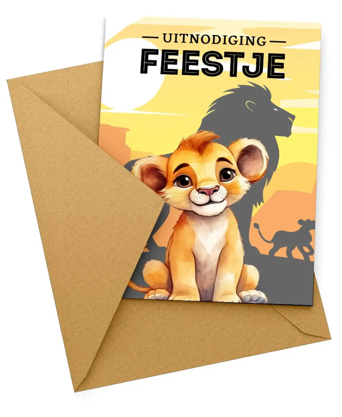 Uitnodiging Kinderfeestje Leeuwtje Lion King - 10 stuks - kaartjes + enveloppen - kinderfeestjes