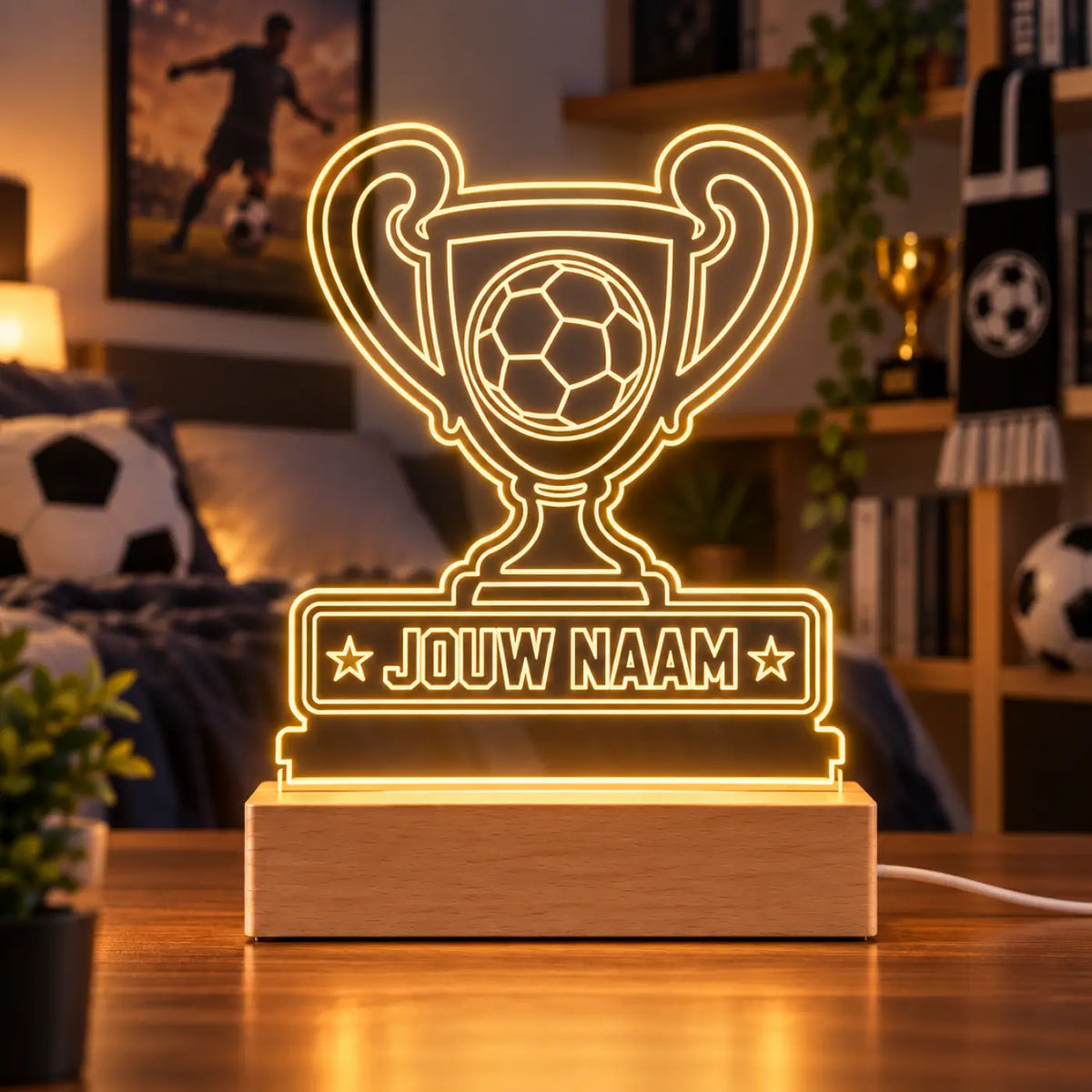 Voetbal LED Lamp met Naam - Cup met de grote oren
